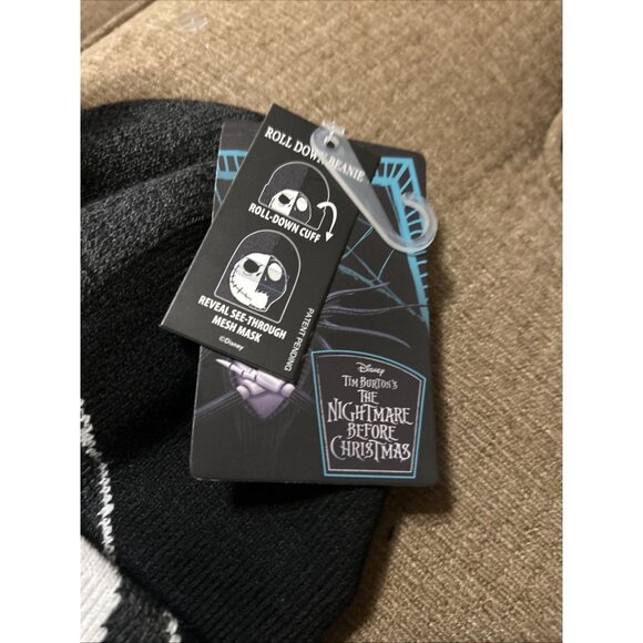 2025 Nightmare Before Christmas Jack Skellington Beanie Roll Down Hat 2 Tone - Picture 7 of 8